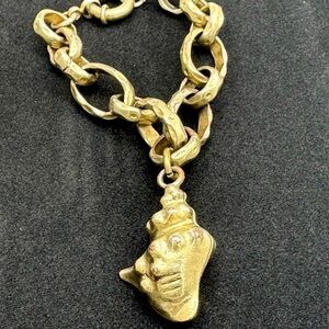 Champagne Gold Overlay JCrew Textured Chain Bracelet with Shell Pendant